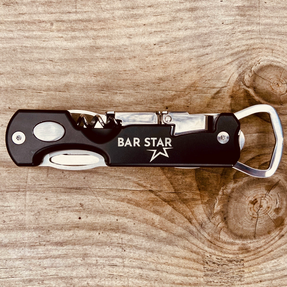 BAR STAR is the ULTIMATE all-in-one bartending tool. It’s high quality, rugged, and pretty much badass! BAR STAR is perfect for camping, boating & tailgating. Be the MVP at your next cocktail party or backyard barbecue. It features a citrus knife, wine opener, zester & twister, bottle opener & it's magnetic!