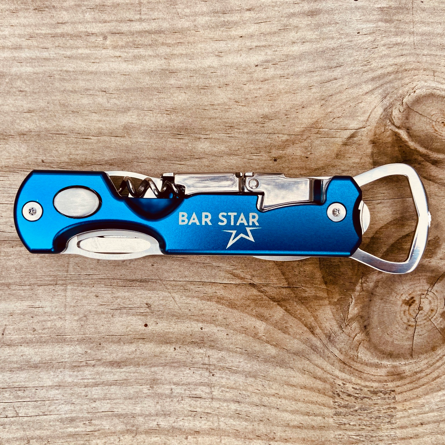 BAR STAR is the ULTIMATE all-in-one bartending tool. It’s high quality, rugged, and pretty much badass! BAR STAR is perfect for camping, boating & tailgating. Be the MVP at your next cocktail party or backyard barbecue. It features a citrus knife, wine opener, zester & twister, bottle opener & it's magnetic!